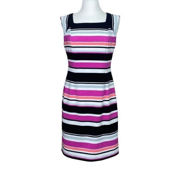 Alex Marie Striped Sheath Dress Size 4 Pink Black White - Picture 1 of 8
